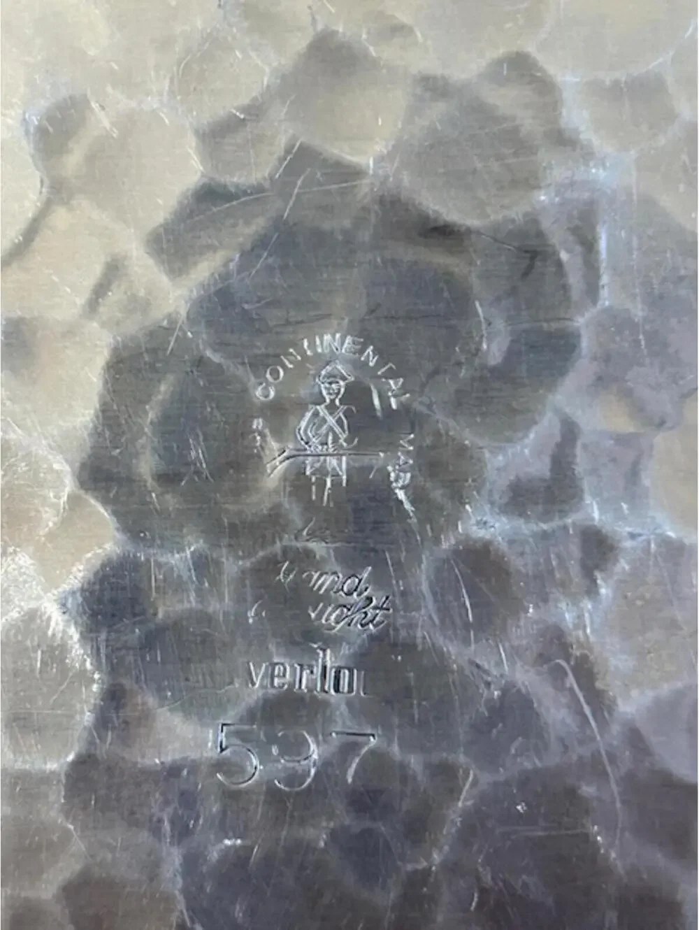 Vintage Hammered Metal Serving Tray with Ornate Handles